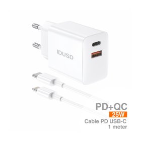 Carga Rápida PD+QC 25W + PD USB-C 1M - D196B | IDUSD