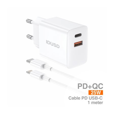 Carga Rápida PD+QC 25W + PD USB-C 1M - D196B | IDUSD